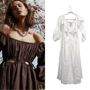 NWT DISSH Manon Linen Midi Dress in white